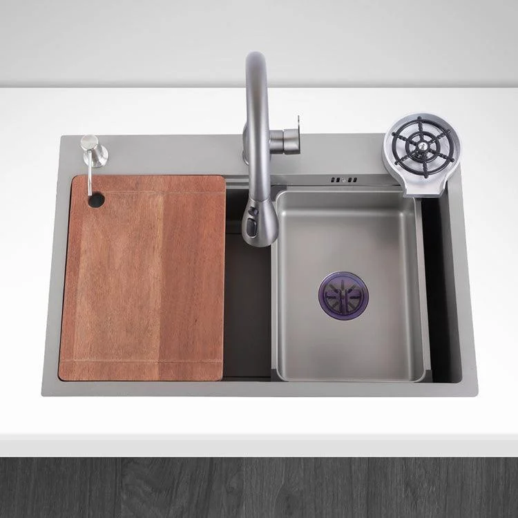 Grey Kitchen Sink Cutting Board Single Bowl Stainless Steel Top-Mount Kitchen Sink -Bathlova