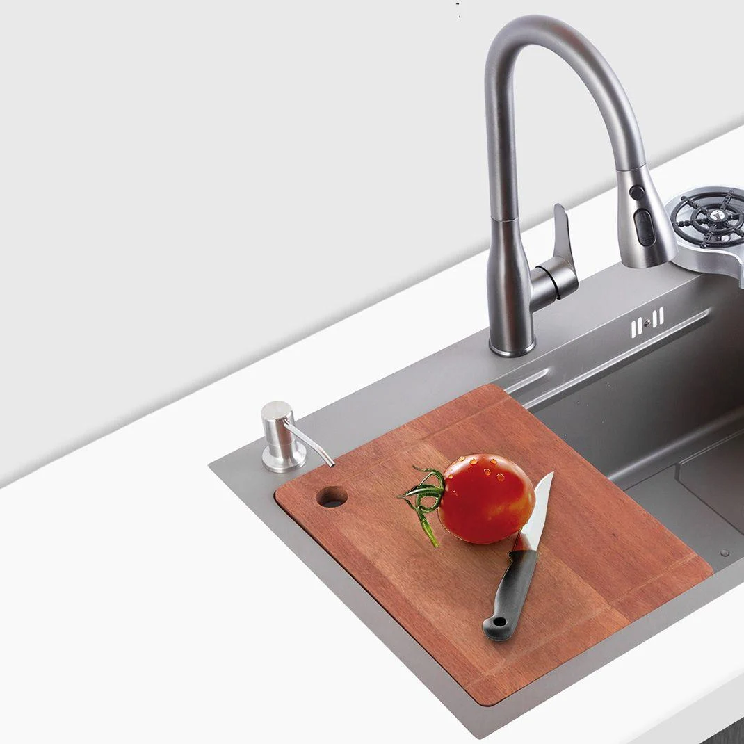 Grey Kitchen Sink Cutting Board Single Bowl Stainless Steel Top-Mount Kitchen Sink -Bathlova