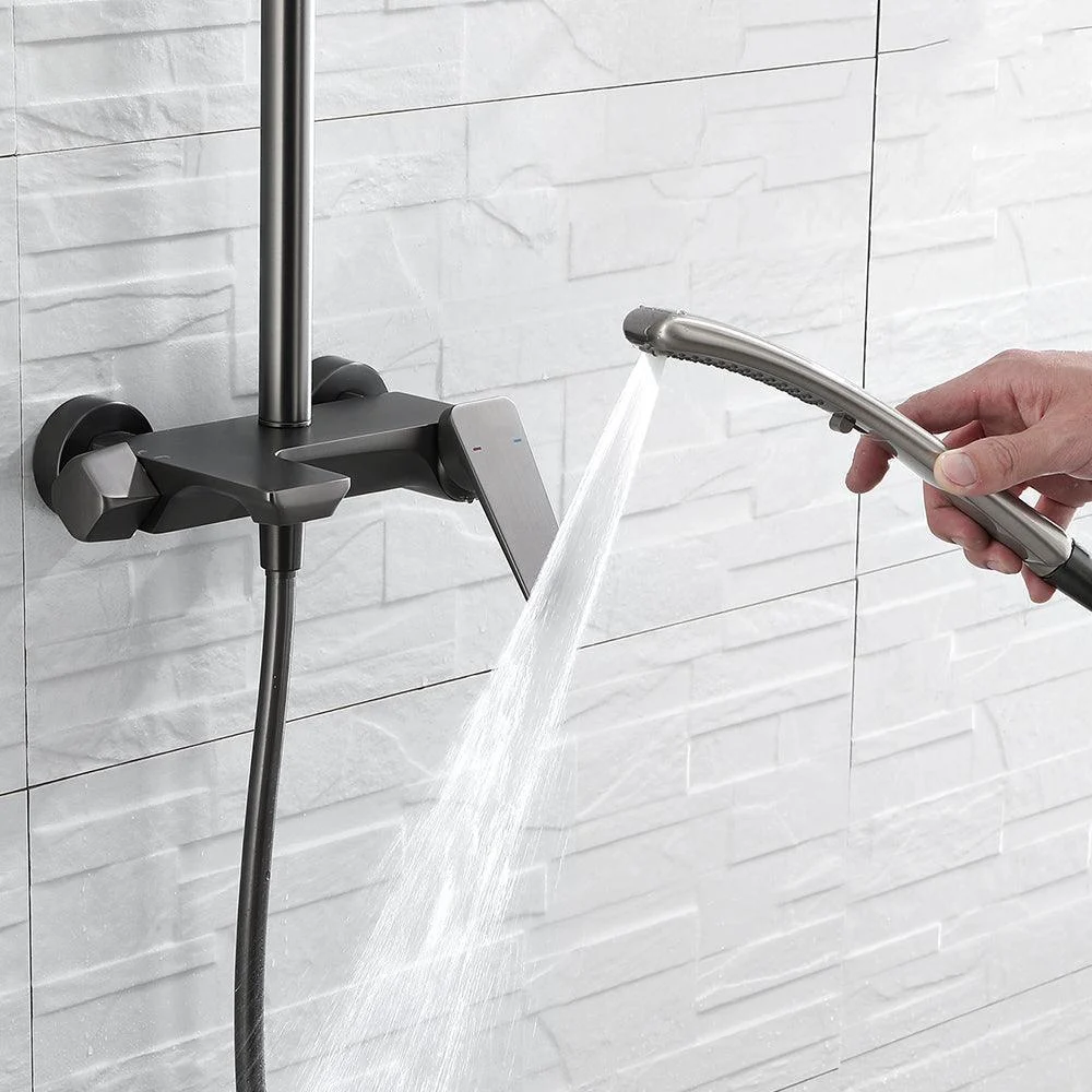 Grey Shower Set Knob Handle Handshower Wall Mounted Square Swivel Shower Set -Bathlova