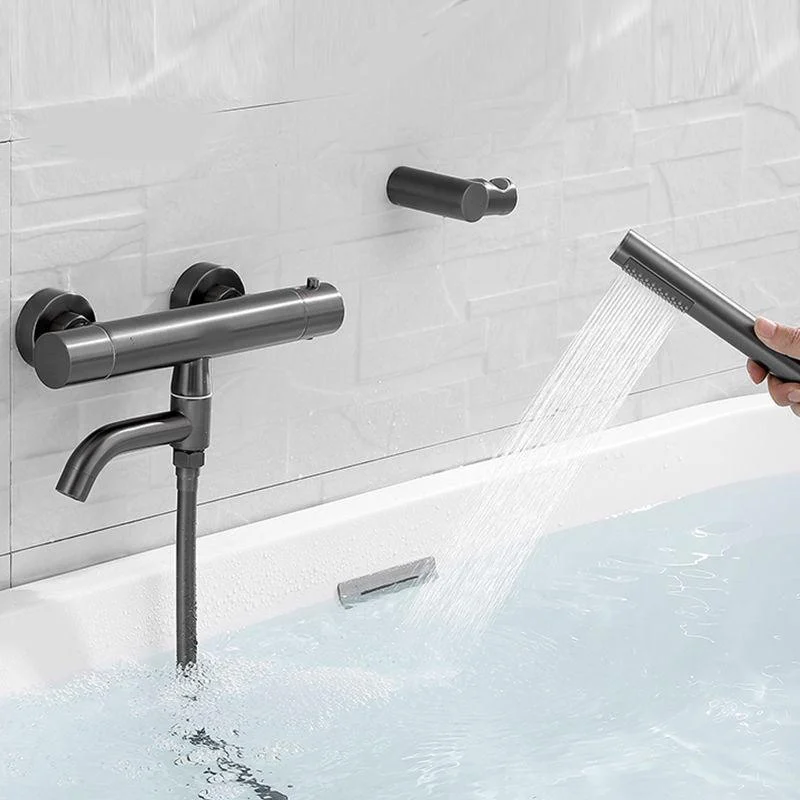 Handshower Tub Filler Black Brass Double Knob Handle Swivel Wall Mount Tub Filler -Bathlova