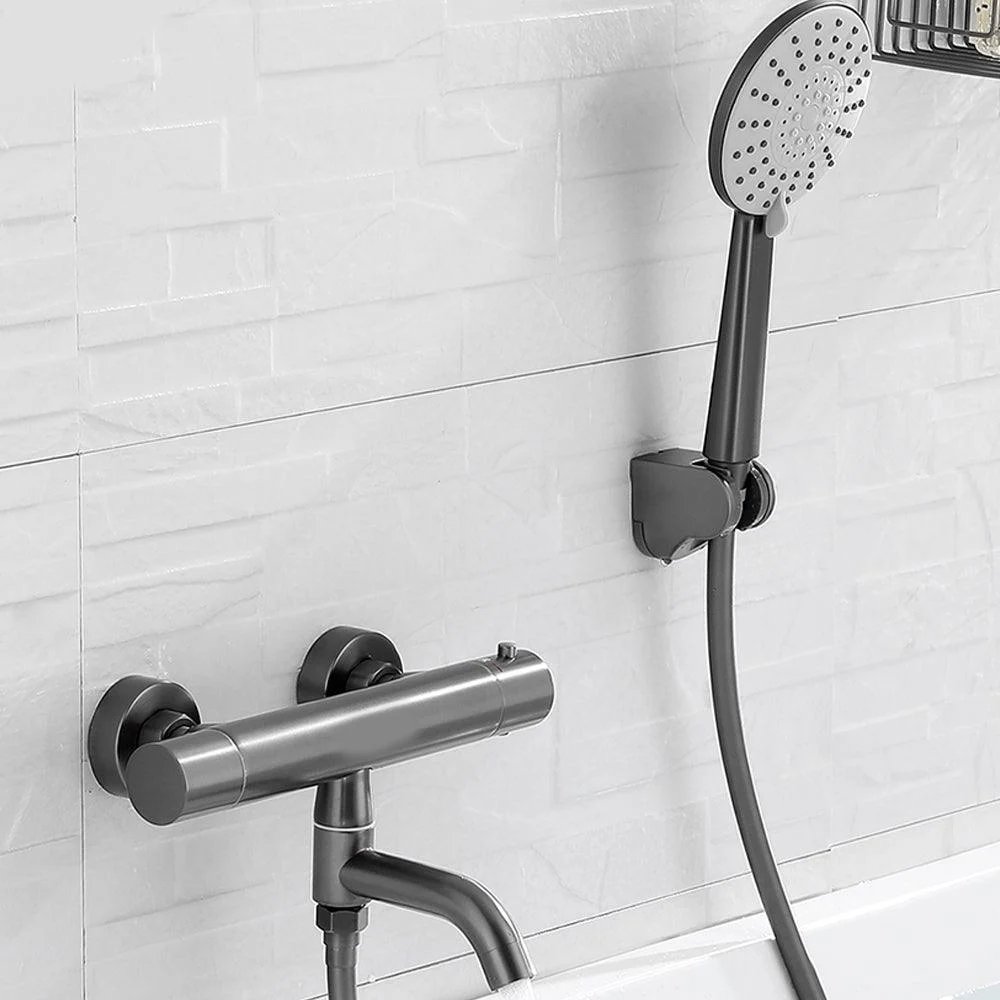 Handshower Tub Filler Black Brass Double Knob Handle Swivel Wall Mount Tub Filler -Bathlova