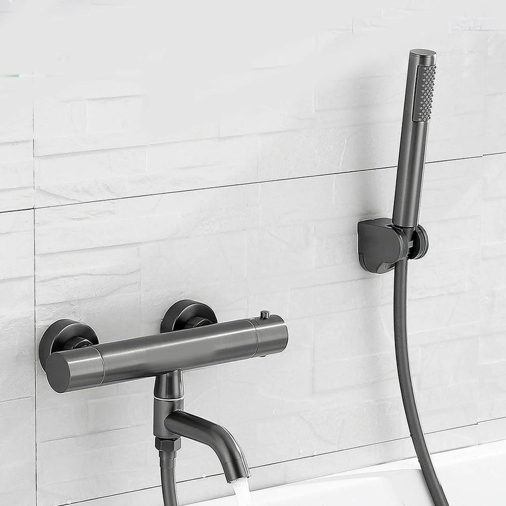 Handshower Tub Filler Black Brass Double Knob Handle Swivel Wall Mount Tub Filler -Bathlova