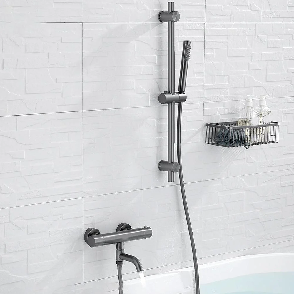 Handshower Tub Filler Black Brass Double Knob Handle Swivel Wall Mount Tub Filler -Bathlova