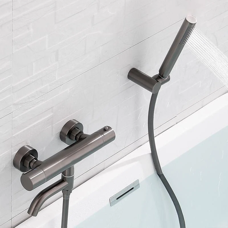 Handshower Tub Filler Black Brass Double Knob Handle Swivel Wall Mount Tub Filler -Bathlova