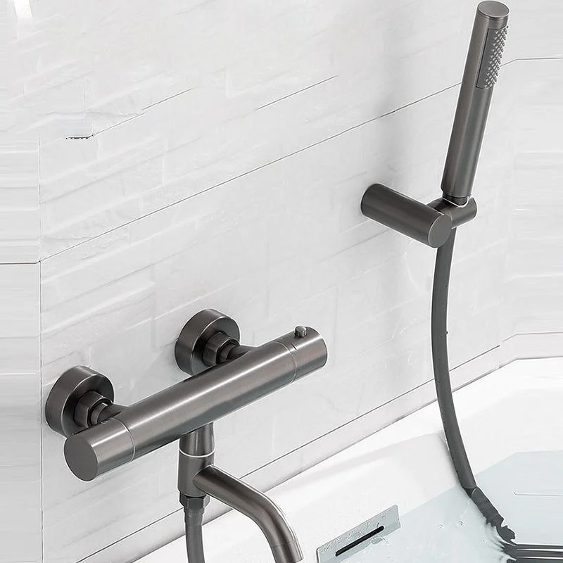 Handshower Tub Filler Black Brass Double Knob Handle Swivel Wall Mount Tub Filler -Bathlova