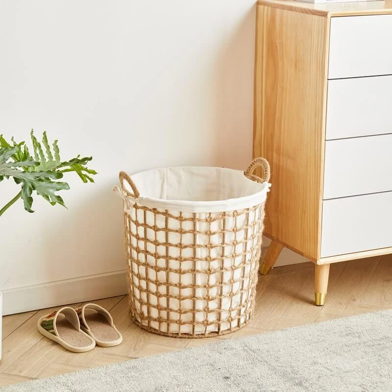 Hemp Tied Wire Basket with Linen Lining -Bathlova