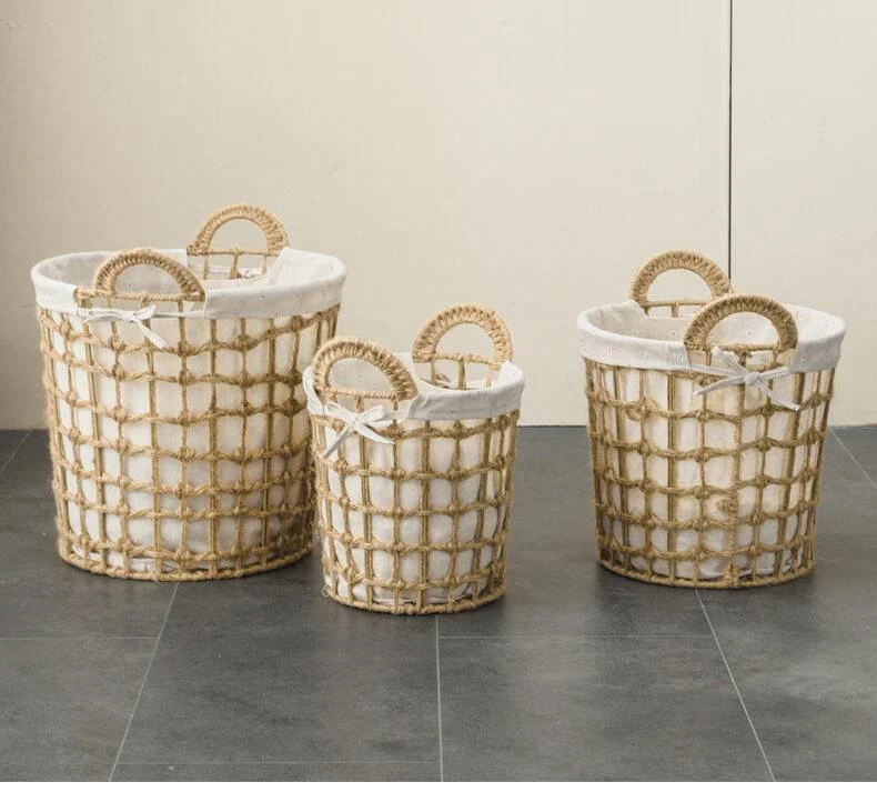 Hemp Tied Wire Basket with Linen Lining -Bathlova