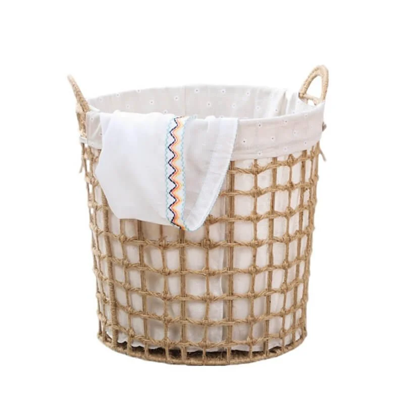 Hemp Tied Wire Basket with Linen Lining -Bathlova