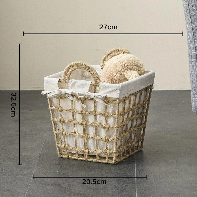 Hemp Tied Wire Basket with Linen Lining -Bathlova