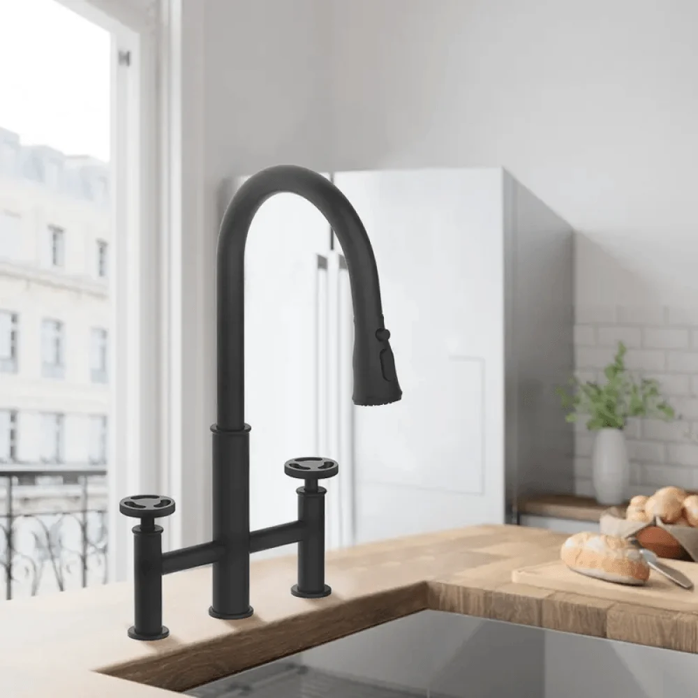 High Arc Widespread Kitchen Tap - Solid Brass in Black -Bathlova