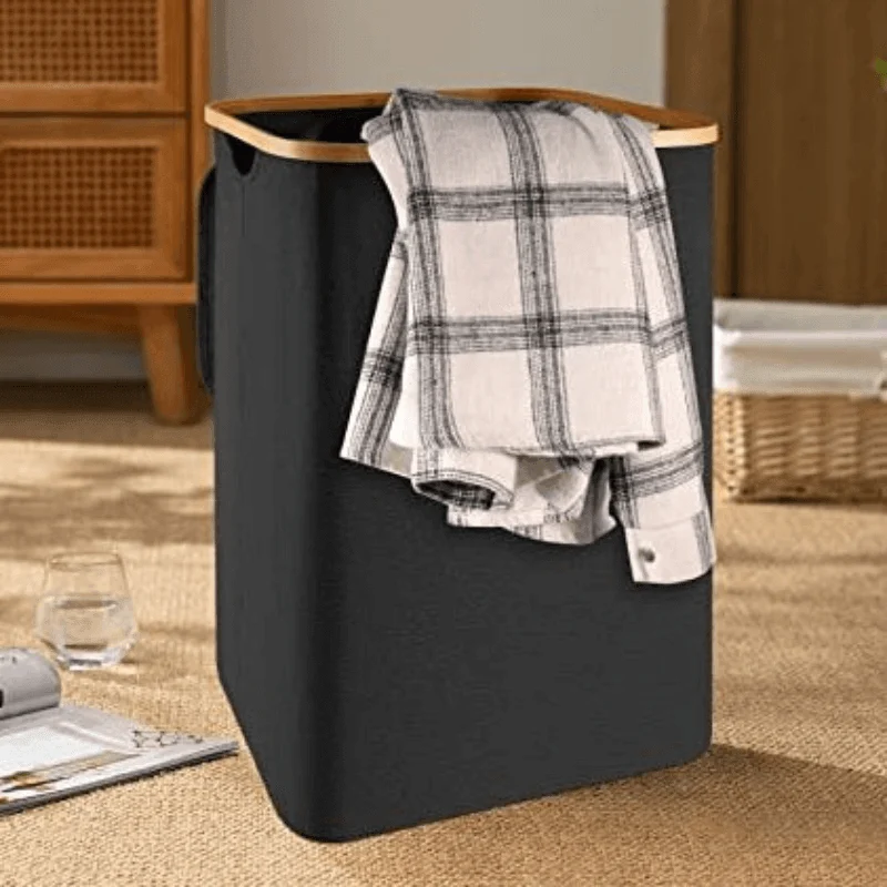 High Black Laundry Bag with Lid & Removable Lining -Bathlova