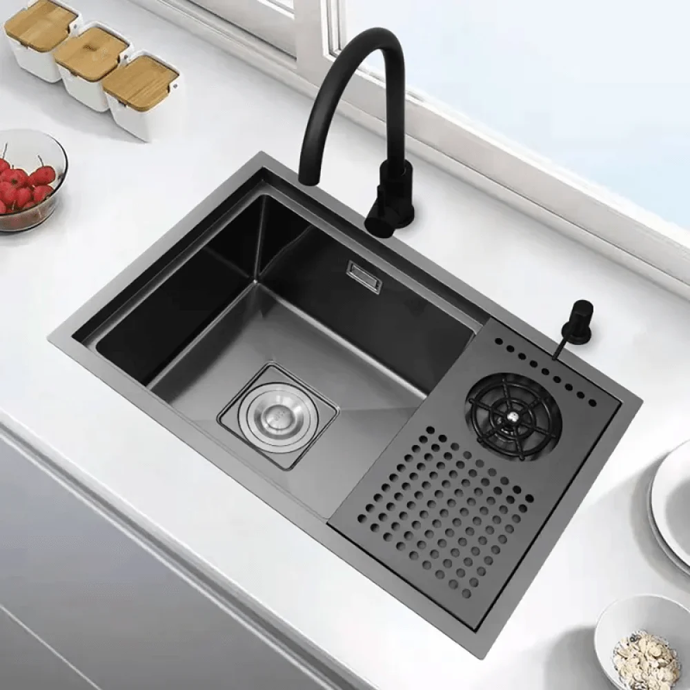 High-pressure Drop-in Kitchen Sink With Glass Washer in Black -Bathlova