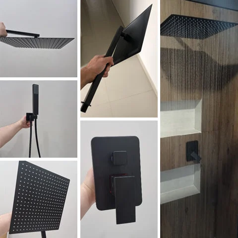 Matte Black Rainfall Tub LED Bathtub Rain Square Stainless Steel Shower Head Shower With Mixer Valve