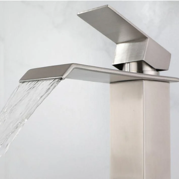 Industrial Vessel Tap Stainless Steel Lever Handles Waterfall Spout Bathroom Tap -Bathlova