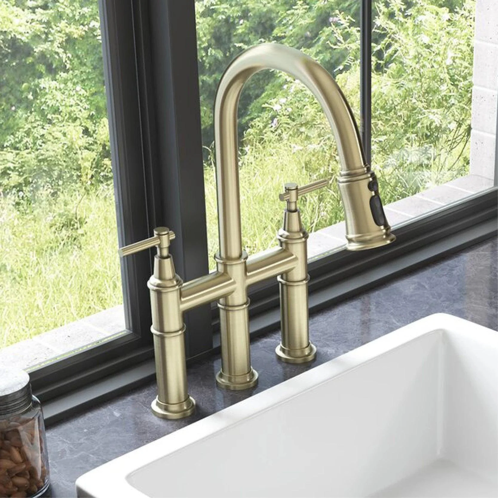 Kitchen Tap Double Handle Pull-out Design Three-function Tap -Bathlova