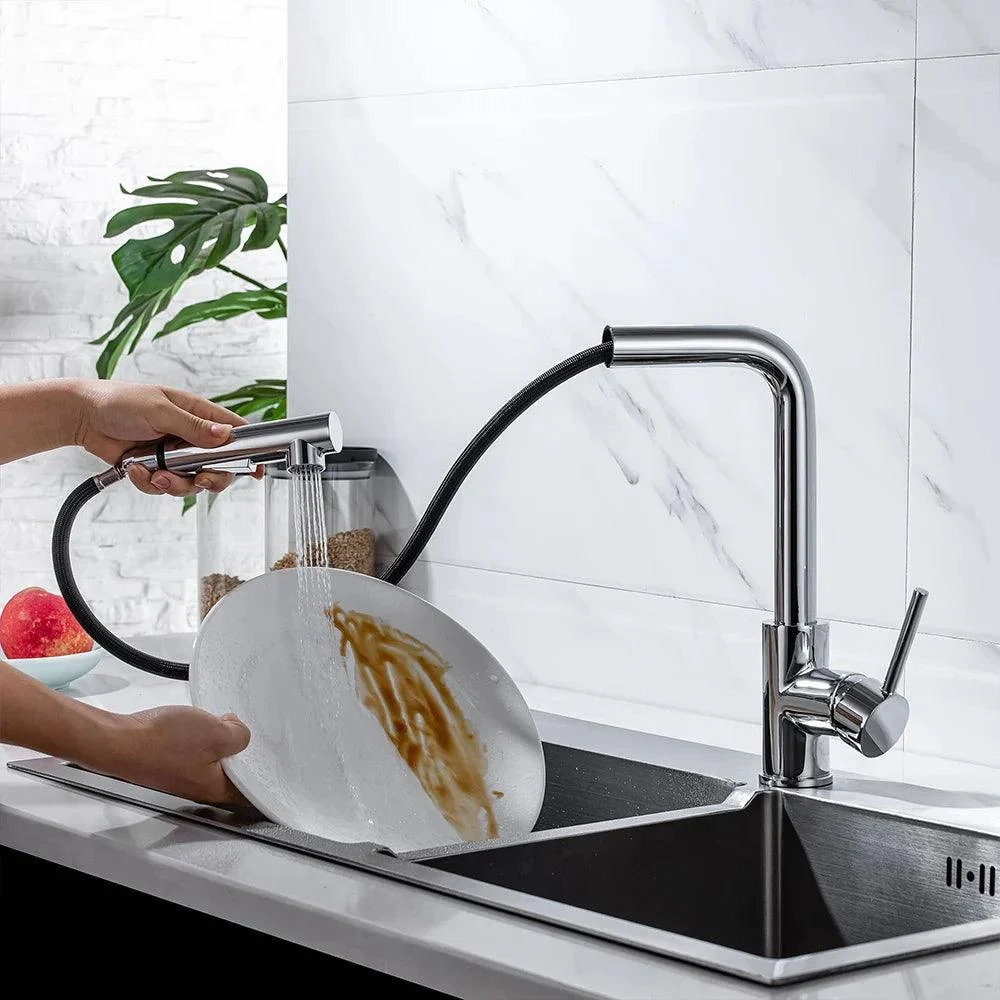 Kitchen Tap Pull Down Sprayer High Arc Tap Single Hole Tap -Bathlova