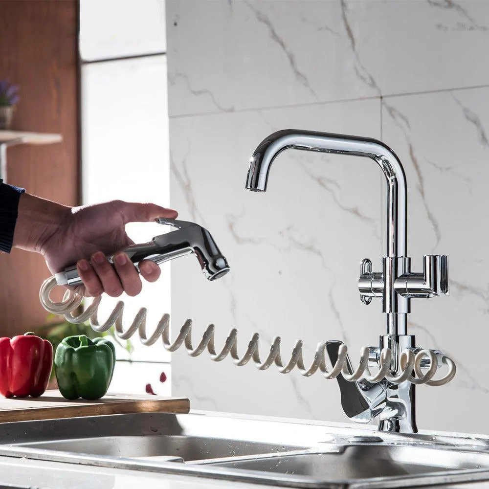 Kitchen Tap Pull out Side Spray Dual Spout Single Handle Mixer Tap -Bathlova