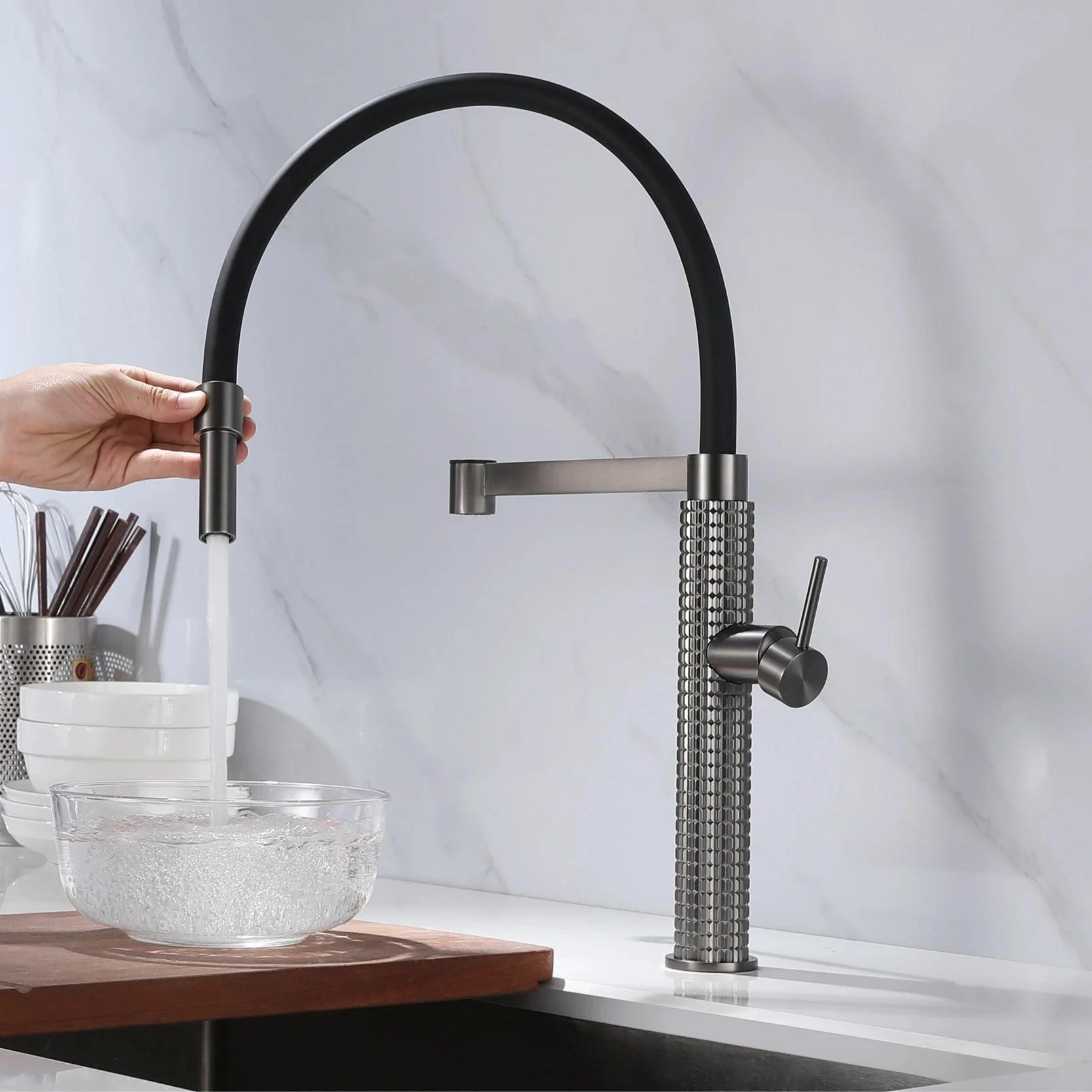 Kitchen Tap Single Handle Pull-out Double Control Sink Tap -Bathlova