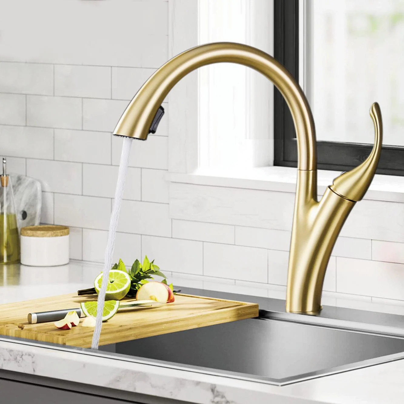 Kitchen Tap Swan Shape Design Dual Control Pull-out Sink Tap -Bathlova