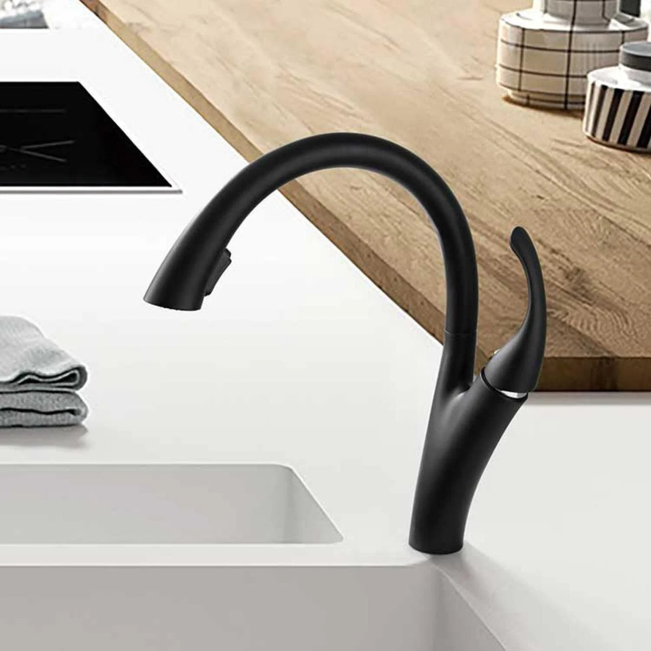 Kitchen Tap Swan Shape Design Dual Control Pull-out Sink Tap -Bathlova