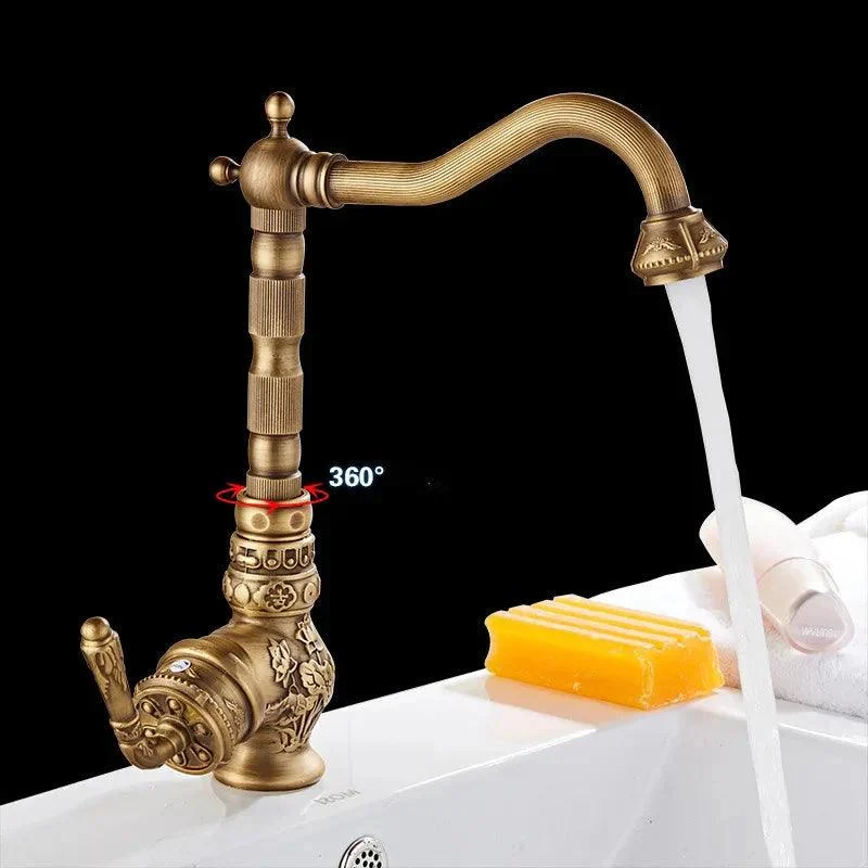 Kitchen Tap Vintage Antique Bathroom Sink Carved Basin Mixer Tap -Bathlova