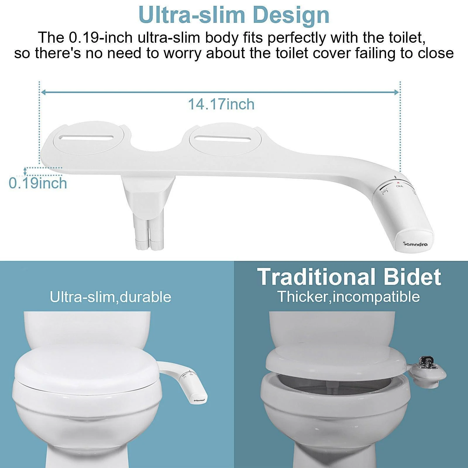 Left Right Hand Toilet Bidet Sprayer Non-Electric Dual Nozzle Bidet -Bathlova