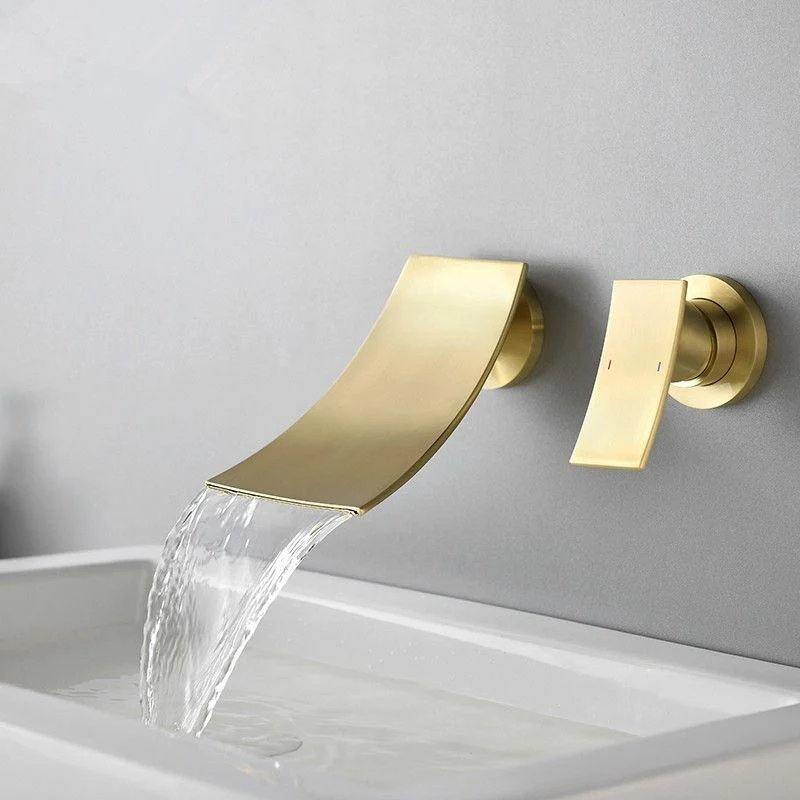 Lever Handle Bathroom Tap 2 Holes Waterfall Spout Wall-Mounted Sink Tap -Bathlova