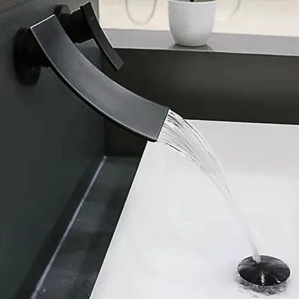 Lever Handle Bathroom Tap 2 Holes Waterfall Spout Wall-Mounted Sink Tap -Bathlova