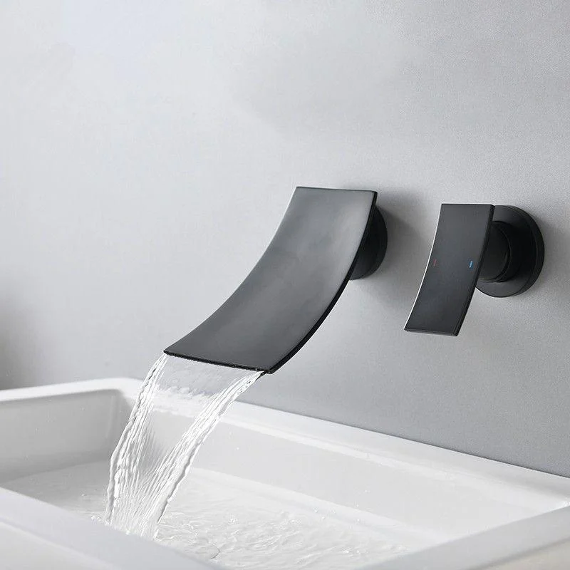 Lever Handle Bathroom Tap 2 Holes Waterfall Spout Wall-Mounted Sink Tap -Bathlova