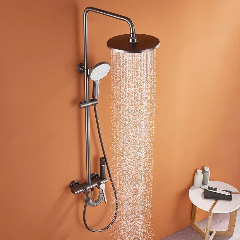 Lever Handle Shower Set Copper Adjustable Spray Pattern Round Wall Mount Shower Set -Bathlova