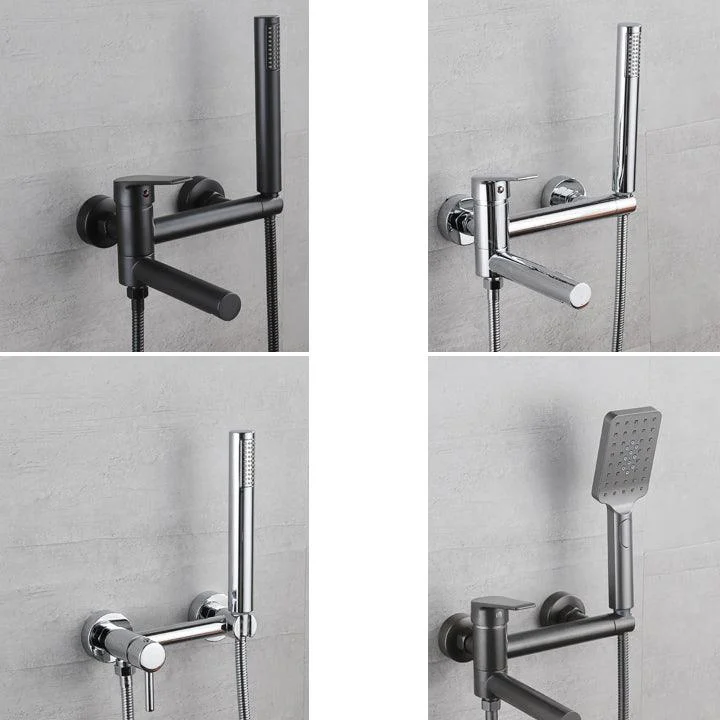 Lever Handle Tub Tap Wall Mount Shower Hose Swivel Spout Bath Filler with Handshower -Bathlova