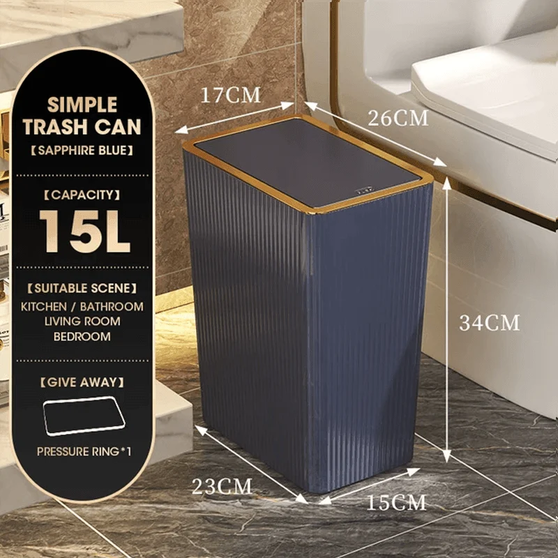 Light Luxury Gold Kitchen Garbage Can with Press Type Lid -Bathlova