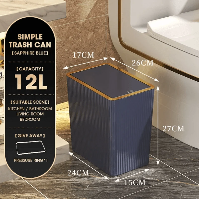 Light Luxury Gold Kitchen Garbage Can with Press Type Lid -Bathlova