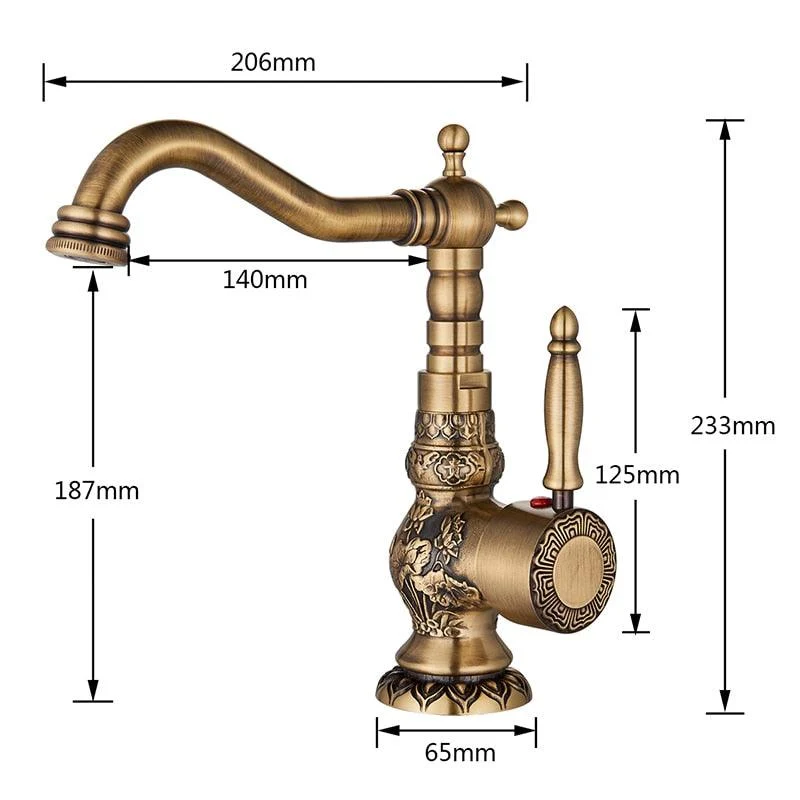 Long Nose Spout Antique Brass Elegant Bathroom Sink Tap -Bathlova