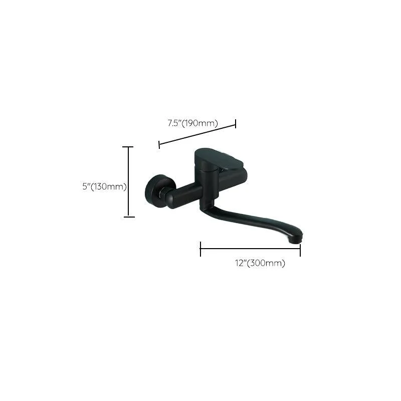 Low Arc Tub Filler Black Swivel Single Lever Handle Wall-Mounted Copper Tub Filler -Bathlova