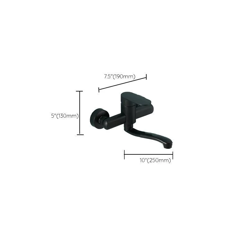 Low Arc Tub Filler Black Swivel Single Lever Handle Wall-Mounted Copper Tub Filler -Bathlova