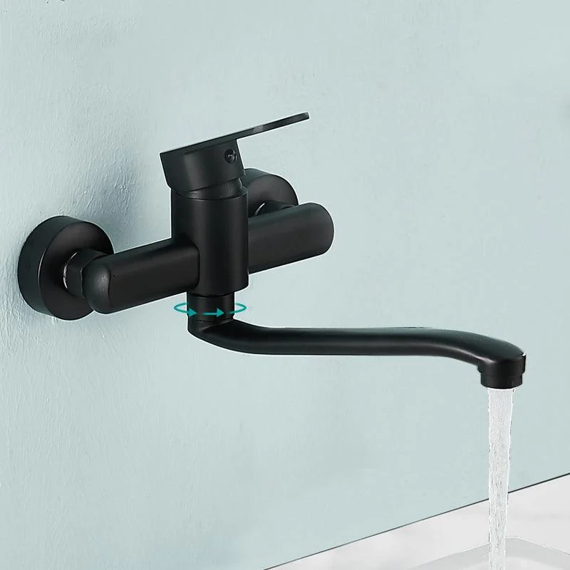 Low Arc Tub Filler Black Swivel Single Lever Handle Wall-Mounted Copper Tub Filler -Bathlova