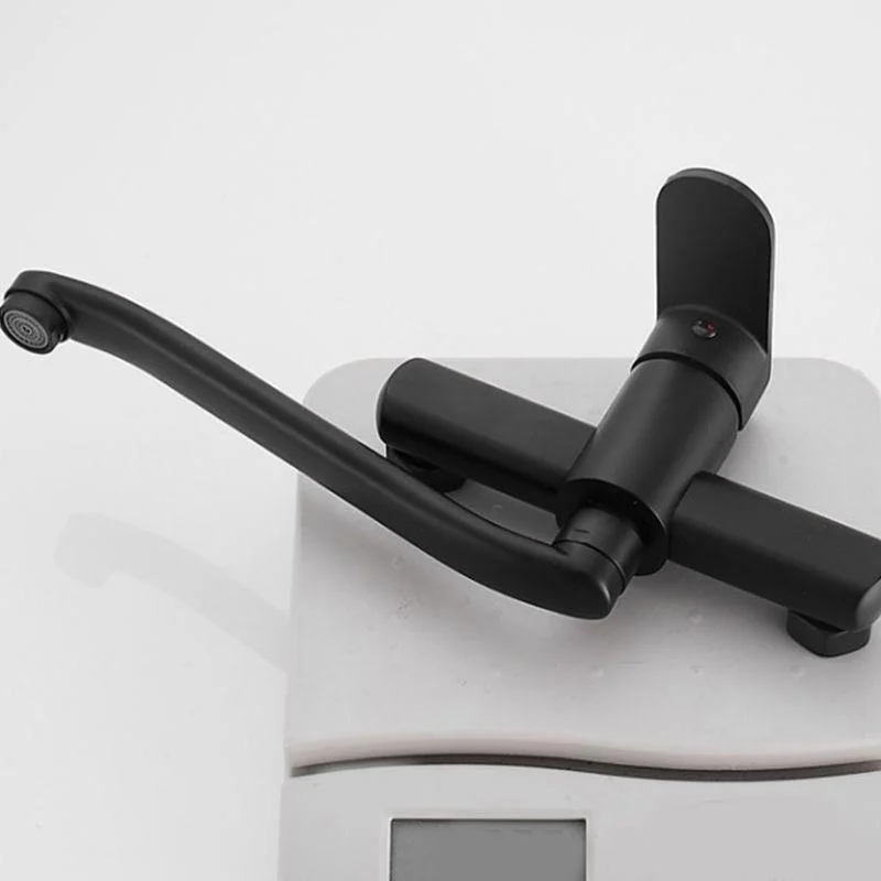 Low Arc Tub Filler Black Swivel Single Lever Handle Wall-Mounted Copper Tub Filler -Bathlova