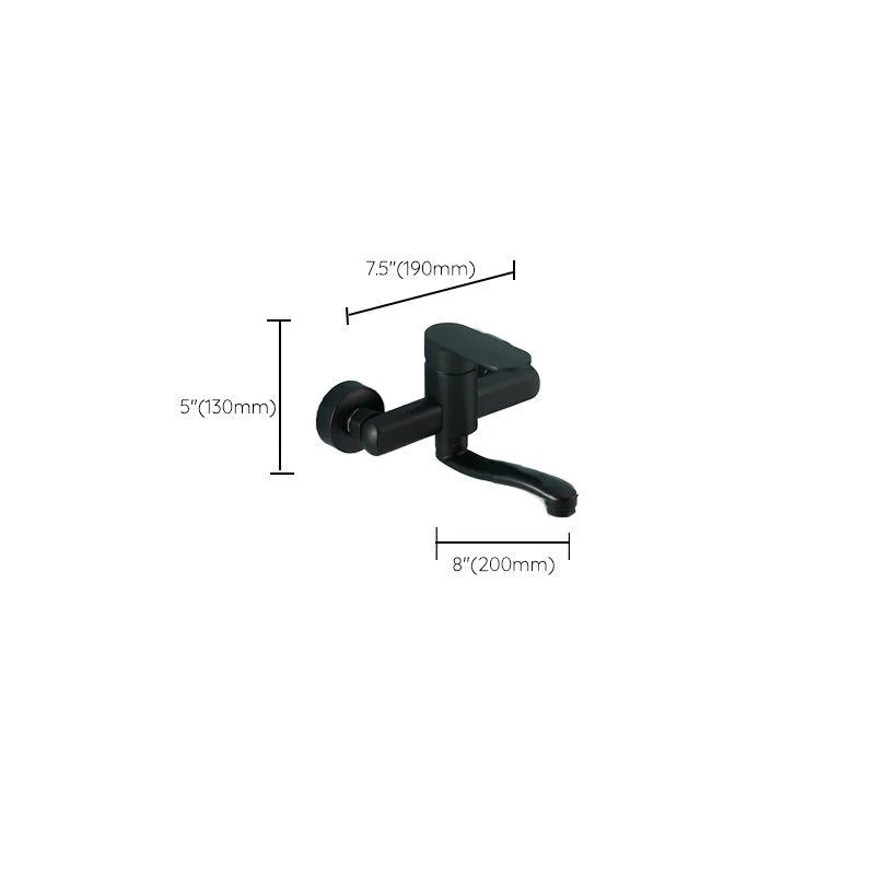 Low Arc Tub Filler Black Swivel Single Lever Handle Wall-Mounted Copper Tub Filler -Bathlova