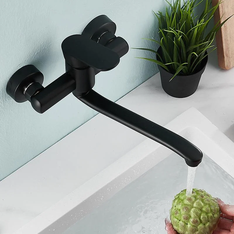 Low Arc Tub Filler Black Swivel Single Lever Handle Wall-Mounted Copper Tub Filler -Bathlova