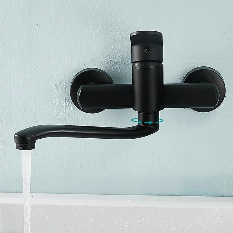 Low Arc Tub Filler Black Swivel Single Lever Handle Wall-Mounted Copper Tub Filler -Bathlova