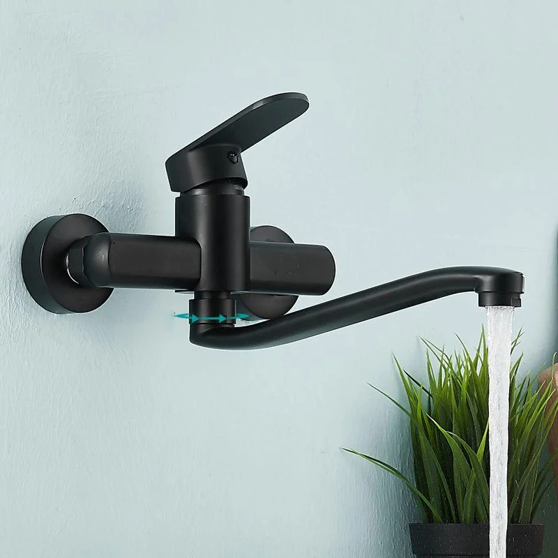 Low Arc Tub Filler Black Swivel Single Lever Handle Wall-Mounted Copper Tub Filler -Bathlova