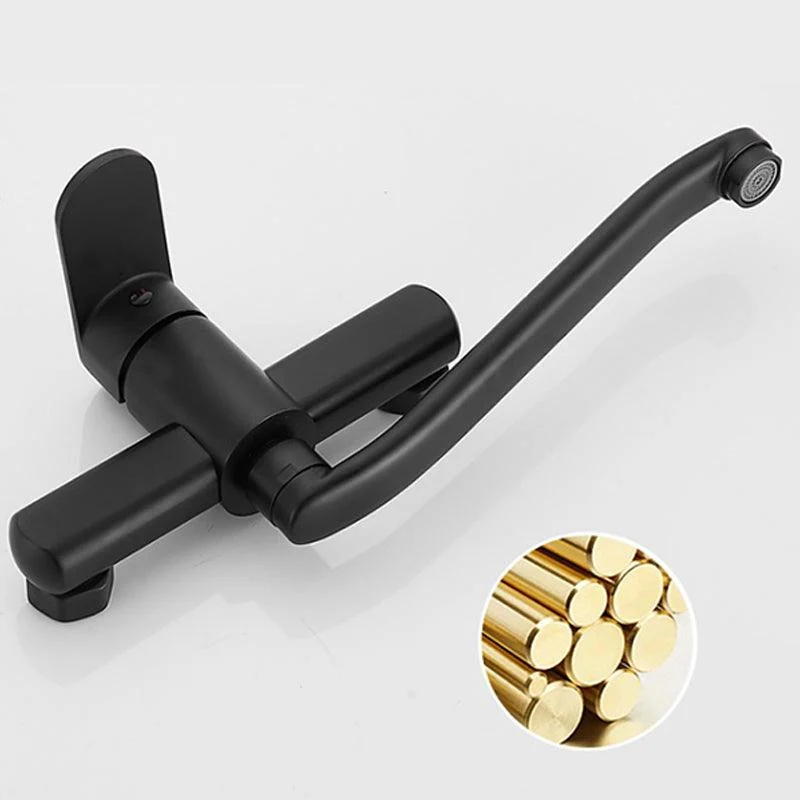 Low Arc Tub Filler Black Swivel Single Lever Handle Wall-Mounted Copper Tub Filler -Bathlova