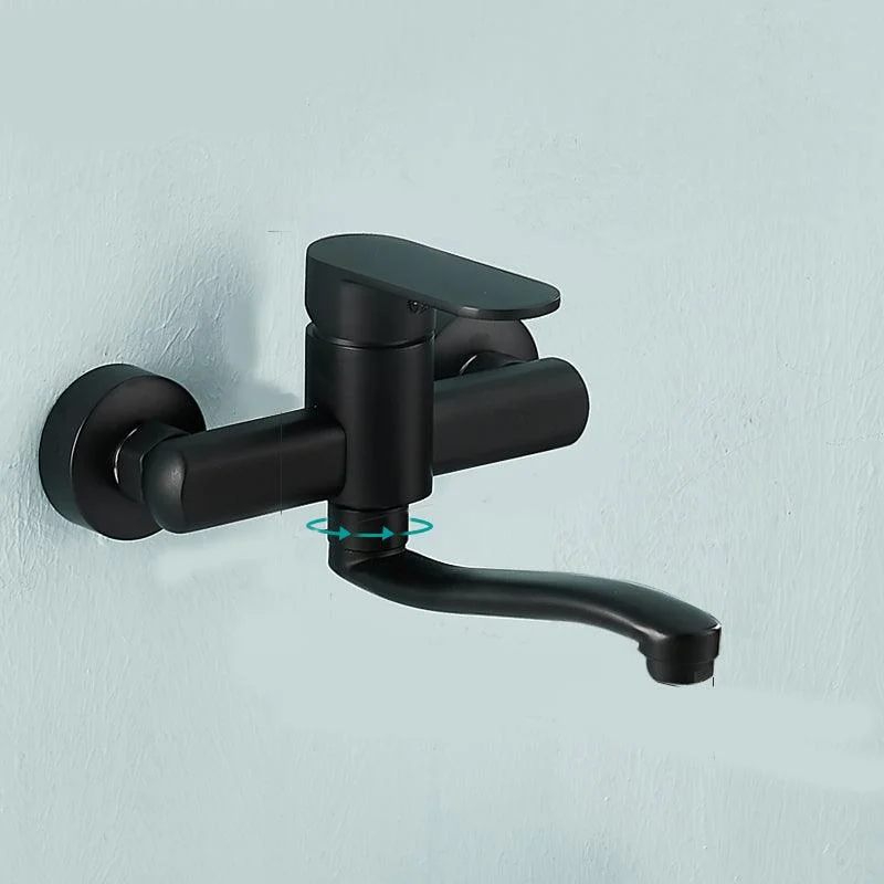 Low Arc Tub Filler Black Swivel Single Lever Handle Wall-Mounted Copper Tub Filler -Bathlova