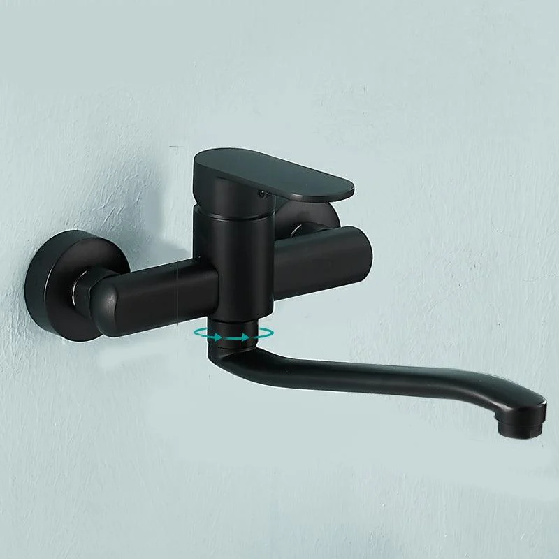 Low Arc Tub Filler Black Swivel Single Lever Handle Wall-Mounted Copper Tub Filler -Bathlova