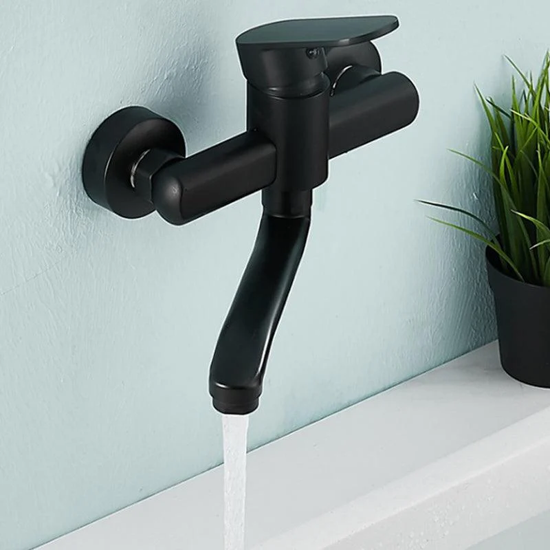 Low Arc Tub Filler Black Swivel Single Lever Handle Wall-Mounted Copper Tub Filler -Bathlova