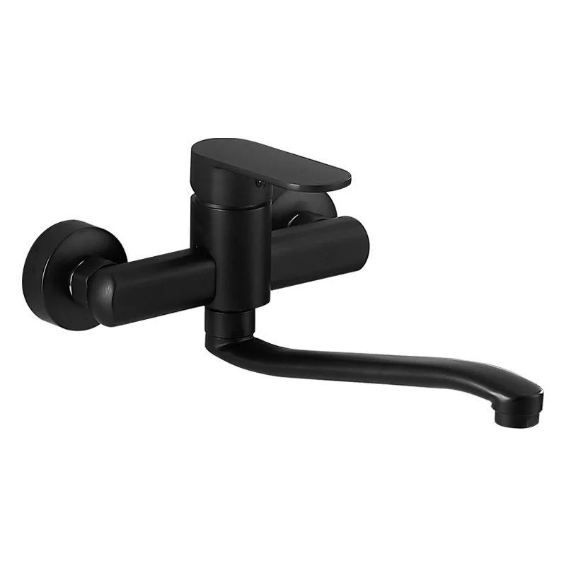 Low Arc Tub Filler Black Swivel Single Lever Handle Wall-Mounted Copper Tub Filler -Bathlova