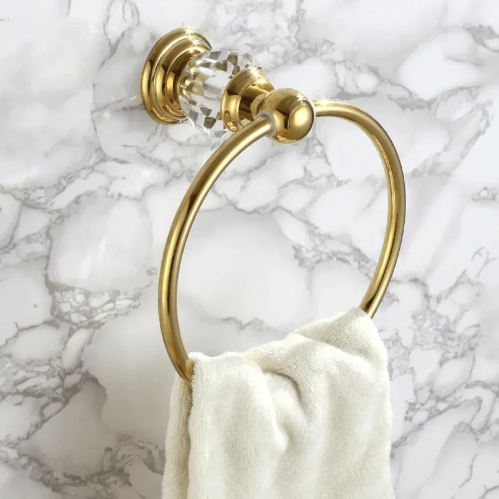 Luxurious Crystal Round Towel Ring-Solid Brass Wall Mount Bathroom -Bathlova