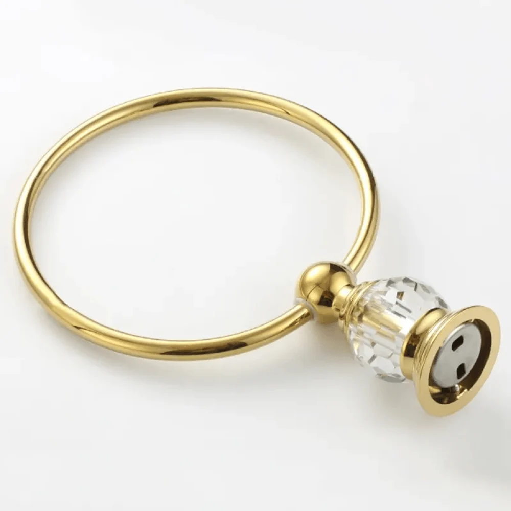 Luxurious Crystal Round Towel Ring-Solid Brass Wall Mount Bathroom -Bathlova