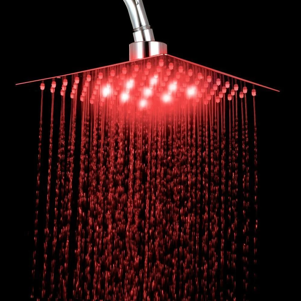 Luxurious LED Bathroom Square Rainfall Wall Ceiling Mount Shower Head -Bathlova